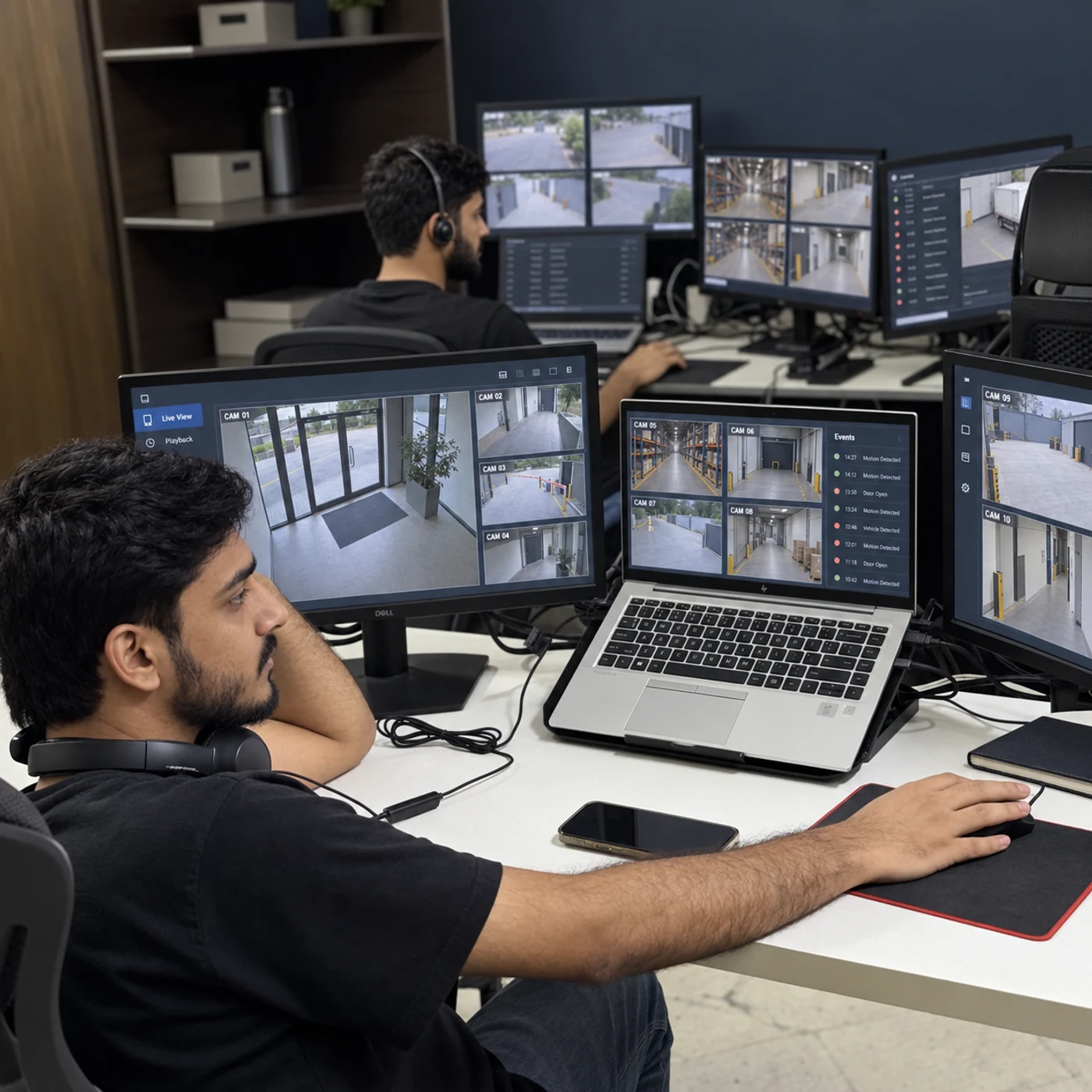 Sentrix operator at a security monitoring desk